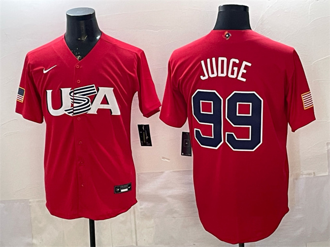 Men's USA Baseball #99 Aaron Judge Red 2026 WBC World Baseball Classic Stitched Jersey
