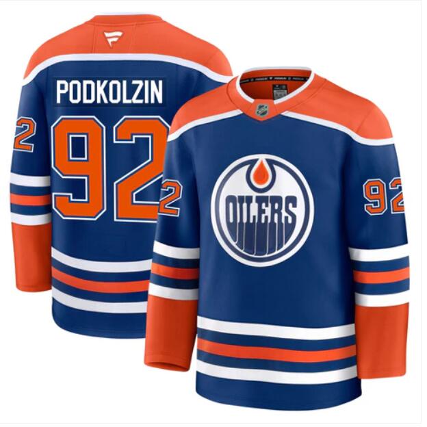 Men's Vasily Podkolzin Edmonton Oilers #92 Fanatics Premium Home Blue Jersey