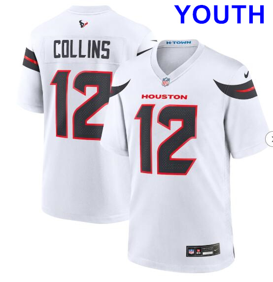 Youth Houston Texans #12 Nico Collins Nike White Game Jersey