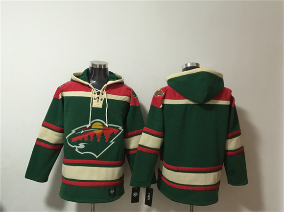 Men's Minnesota Wild Blank Green Lace-Up Pullover Hoodie