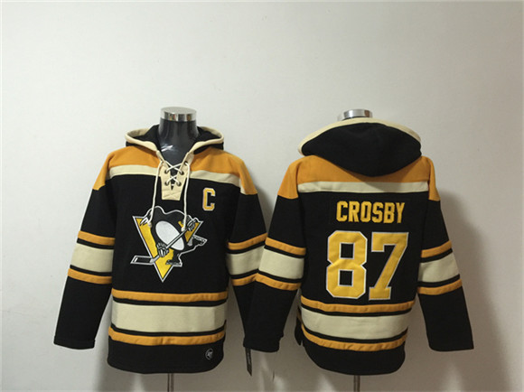 Men's Pittsburgh Penguins #87 Sidney Crosby Black Lace-Up Pullover Hoodie