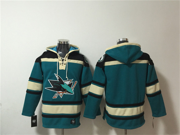 Men's San Jose Sharks Blank Teal Lace-Up Pullover Hoodie