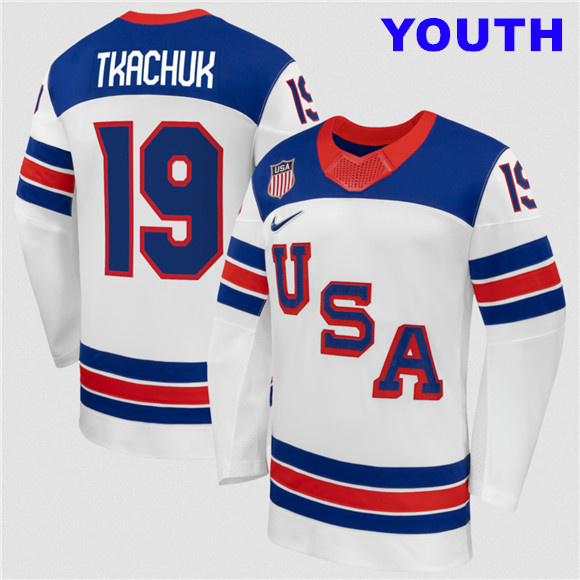 Youth USA #19 Matthew Tkachuk White 2026 Stitched Jersey