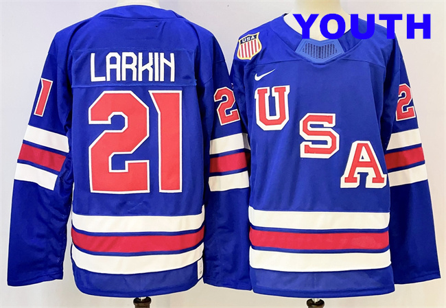 Youth USA #21 Dylan Larkin Royal 2025-2026 Stitched Jersey