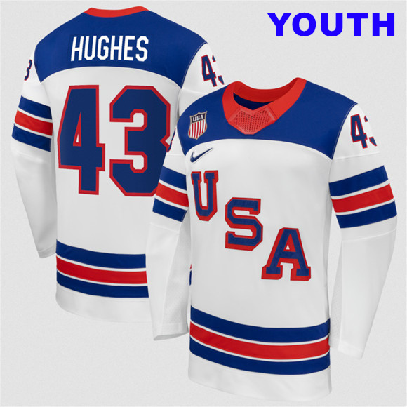 Youth USA #43 Quinn Hughes White 2026 Stitched Jersey
