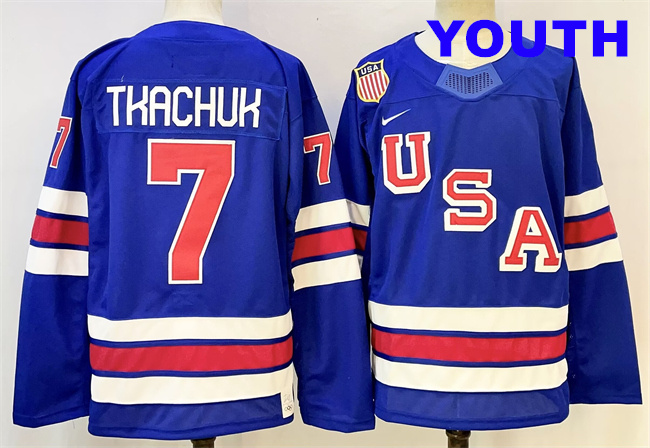 Youth USA #7 Brady Tkachuk Royal 2025-2026 Stitched Jersey