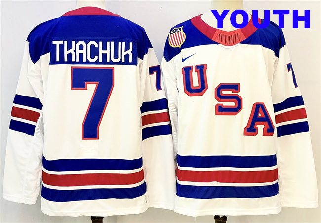 Youth USA #7 Brady Tkachuk White 2025-2026 Stitched Jersey