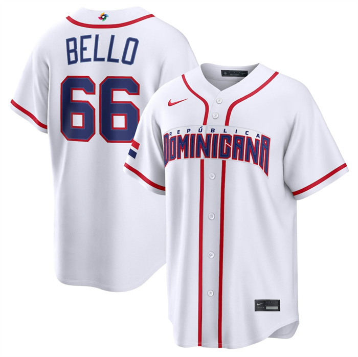 Men's Dominican Republic Baseball #66 Brayan Bello White 2026 World Baseball Classic Home Stadium Stitched Jersey
