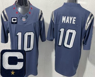 Men's New England Patriots #10 Drake Maye Limited Gray Rivalries Captain Patch FUSE Vapor Jersey