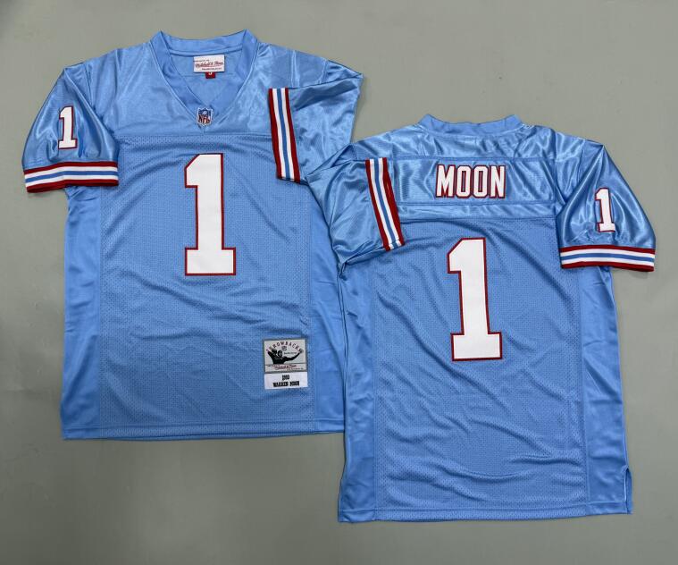 Houston Oilers #1 Warren Moon Light Blue 1993 Throwback Jersey