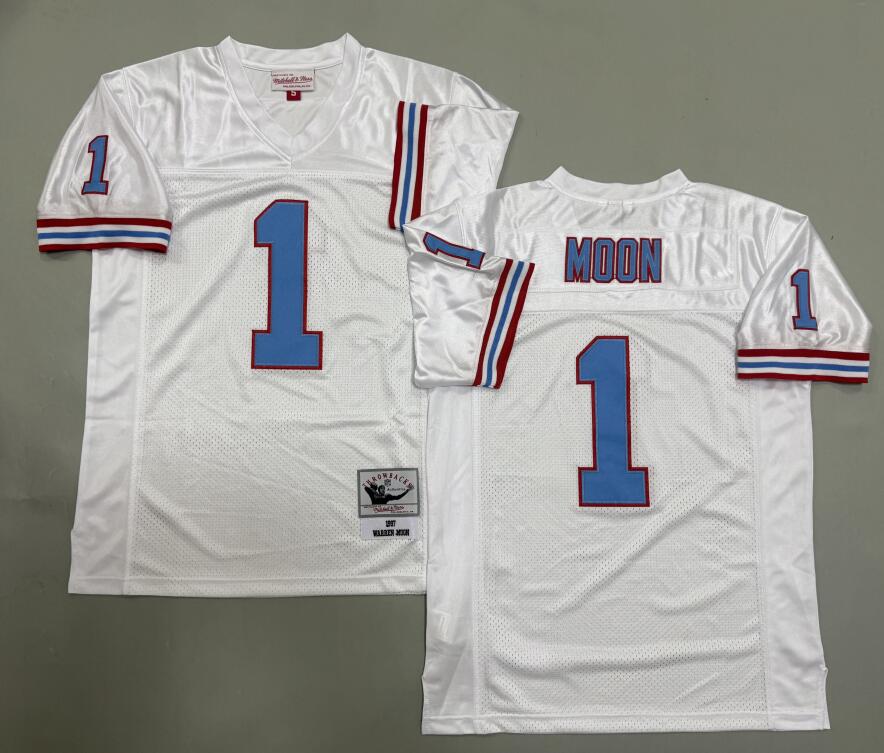 Houston Oilers #1 Warren Moon White 1993 Throwback Jersey