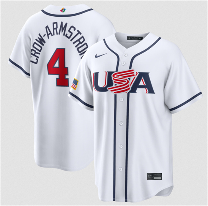 Men's USA Baseball #4 Crow-Armstrong White 2026 World Baseball Classic Home Stadium Stitched Jersey
