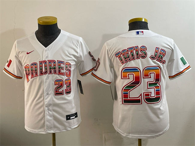 Youth San Diego Padres #23 Fernando Tatis Jr. White Mexico Cool Base Stitched Baseball Jersey