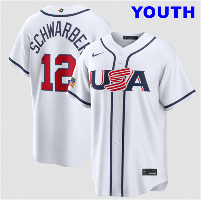 Youth USA Baseball #12 Kyle Schwarber White 2026 World Baseball Classic Home Stadium Stitched Jersey