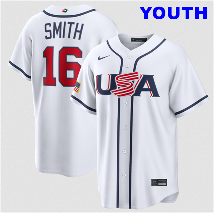 Youth USA Baseball #16 Will Smith White 2026 World Baseball Classic Home Stadium Stitched Jersey
