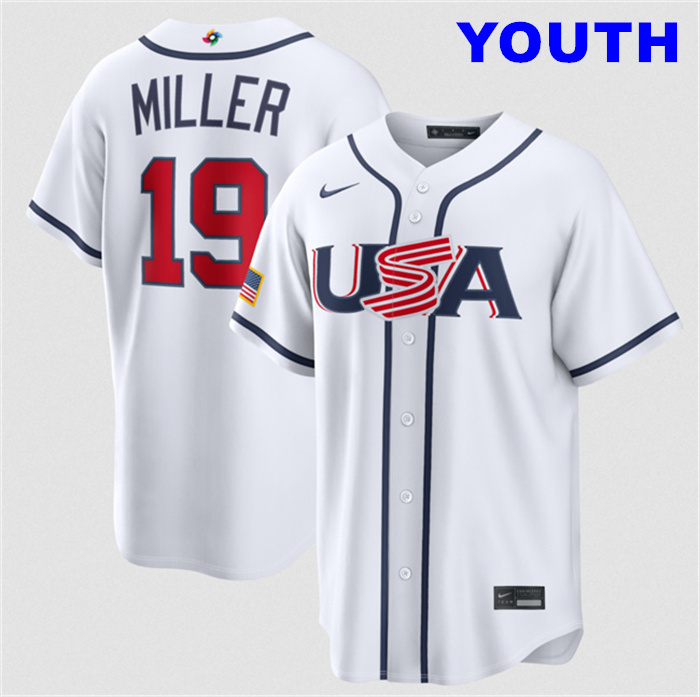 Youth USA Baseball #19 Mason Miller White 2026 World Baseball Classic Home Stadium Stitched Jersey