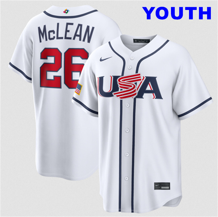 Youth USA Baseball #26 Nolan McLean White 2026 World Baseball Classic Home Stadium Stitched Jersey