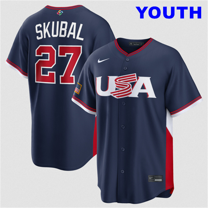 Youth USA Baseball #27 Tarik Skubal Navy 2026 World Baseball Classic Road Stadium Stitched Jersey