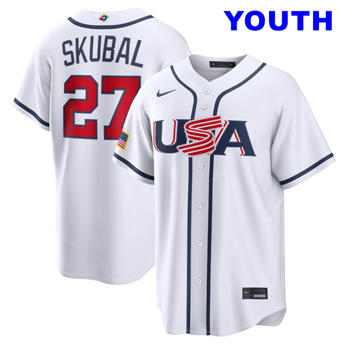 Youth USA Baseball #27 Tarik Skubal White 2026 World Baseball Classic Home Stadium Stitched Jersey