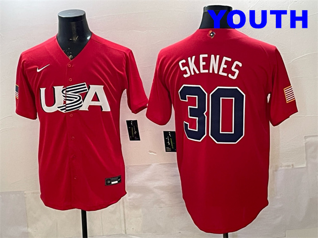 Youth USA Baseball #30 Paul Skenes Red 2026 WBC World Baseball Classic Stitched Jersey