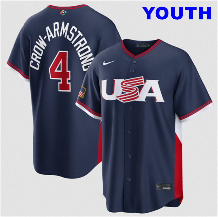 Youth USA Baseball #4 Crow-Armstrong Navy 2026 World Baseball Classic Road Stadium Stitched Jersey