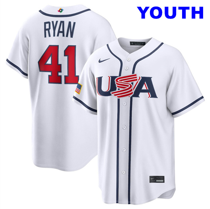 Youth USA Baseball #41 Joe Ryan White 2026 World Baseball Classic Home Stadium Stitched Jersey