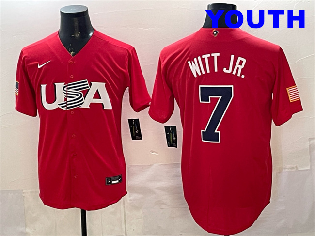 Youth USA Baseball #7 Bobby Witt Jr. Red 2026 WBC World Baseball Classic Stitched Jersey