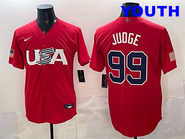Youth USA Baseball #99 Aaron Judge Red 2026 WBC World Baseball Classic Stitched Jersey