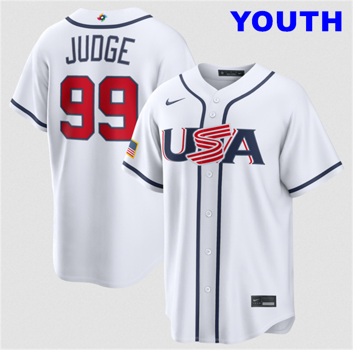 Youth USA Baseball #99 Aaron Judge White 2026 World Baseball Classic Home Stadium Stitched Jersey