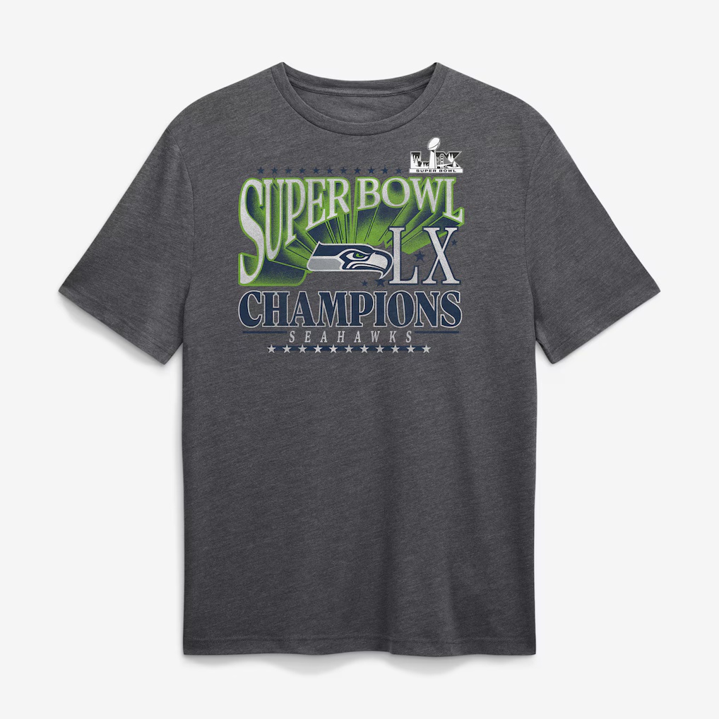 Men's Fanatics Heather Charcoal Seattle Seahawks Super Bowl LX Champions Top Dogs Tri-Blend T-Shirt