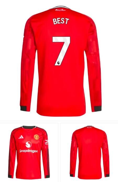 Men's Manchester United #7 Best 2025-26 Home Red Soccer Long Sleeve Shirt AAA Jersey