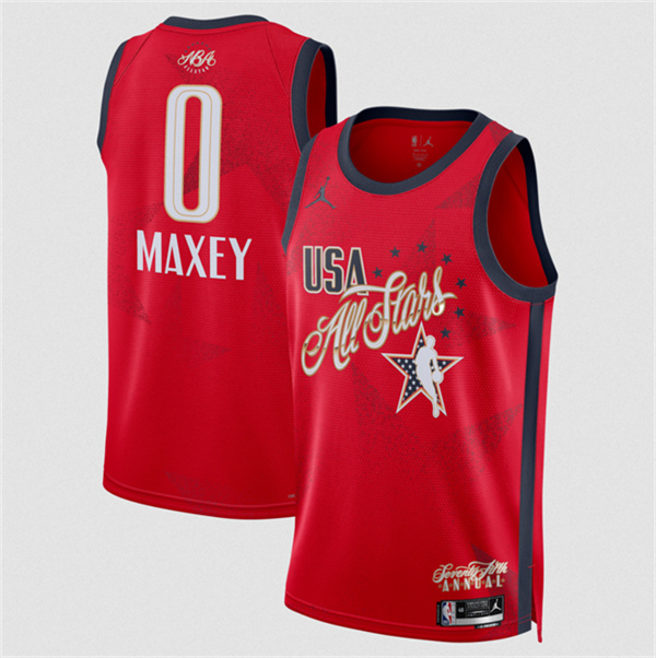 Men's 2026 All-Star #0 Tyrese Maxey Red Stitched Basketball Jersey