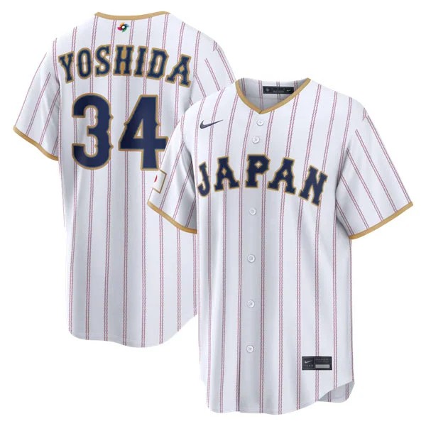 Japan #34 Masataka Yoshida 2026 World Baseball Classic Jersey White Pinstripe