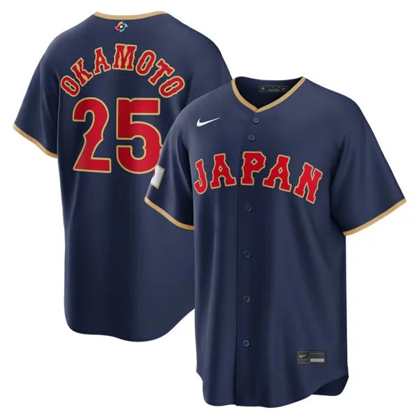 Japan Baseball #25 Kazuma Okamoto 2026 World Baseball Classic Jersey Navy