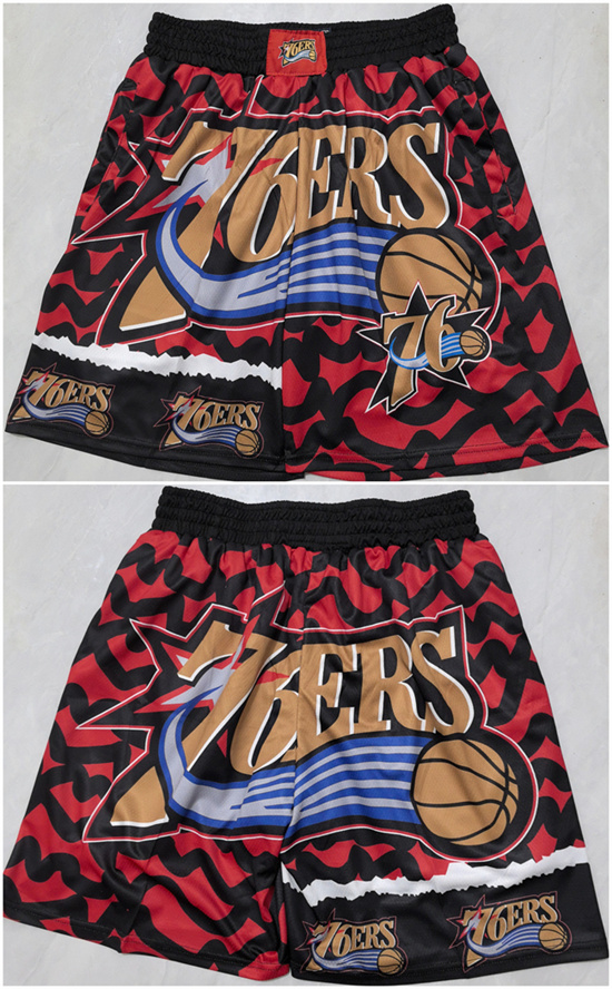 Men's Philadelphia 76ers Black Red Shorts (Run Small)