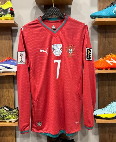 Portugal 7 Cristiano Ronaldo With Patches 2026-27 Long Sleeve Home Red Soccer AAA Jersey