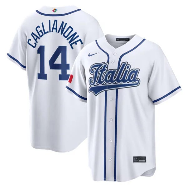 Men's Italy Baseball #14 Jac Caglianone Nike White 2026 World Baseball Classic Home Stadium Jersey