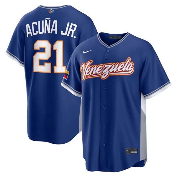 Venezuela Baseball #21 Ronald Acuna Jr. Nike Royal 2026 World Baseball Classic Road Stadium Jersey