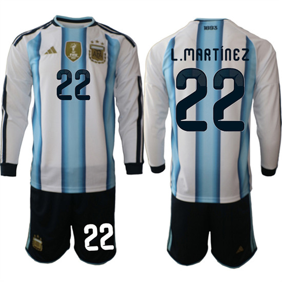 Men's Argentina #22 L.MARTINEZ Long Sleeve National Team FIFA x World Cup 2026 Home White On Field Jersey