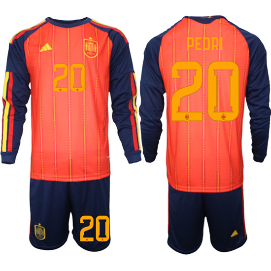 Men's Spain #20 PEDRI National Team FIFA x World Cup 2026 Long Sleeve Home Red On Field Jerseys