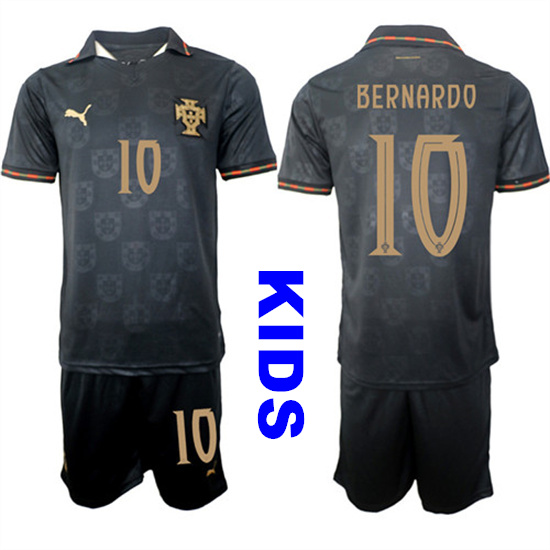 Youth Portugal #10 BERNARDO National Team FIFA x World Cup 2026 Away Gray On Eusebio special edition Kids Jersey
