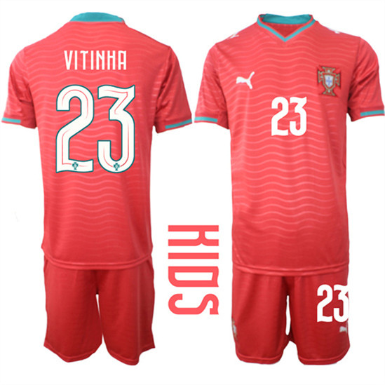 Youth Portugal #23 VITINHA National Team FIFA x World Cup 2026 Home Red On Eusebio special edition Kids Jersey