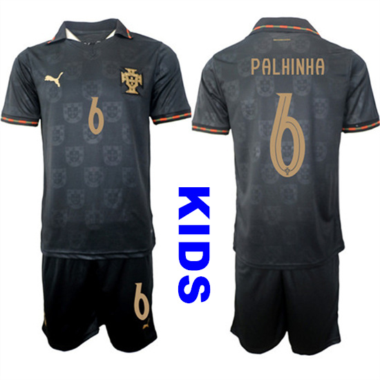 Youth Portugal #6 PALHINHA National Team FIFA x World Cup 2026 Away Gray On Eusebio special edition Kids Jersey