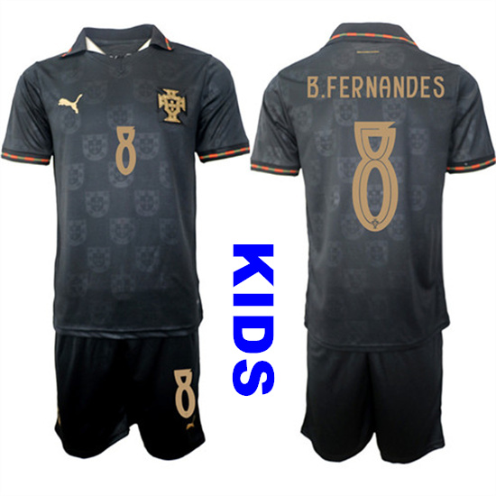 Youth Portugal #8 B.FERNANDES National Team FIFA x World Cup 2026 Away Gray On Eusebio special edition Kids Jersey