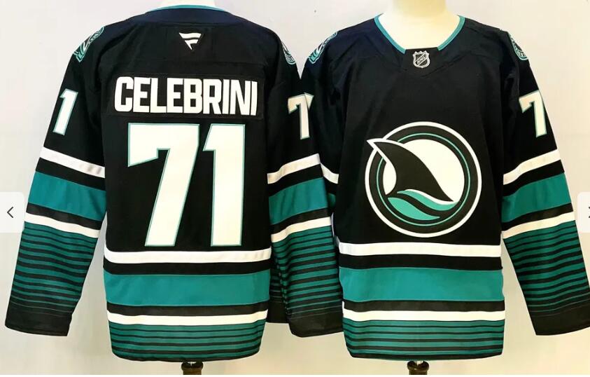 Men's San Jose Sharks #71 Macklin Celebrini Black Fanstics Stitched Jersey