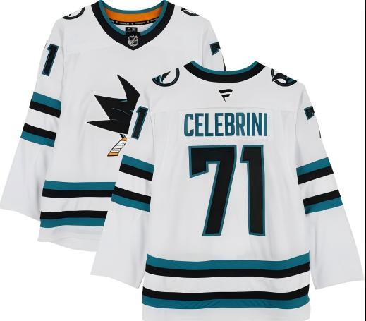 Men's San Jose Sharks #71 Macklin Celebrini Fanatics White Away Premium Stitched Jersey