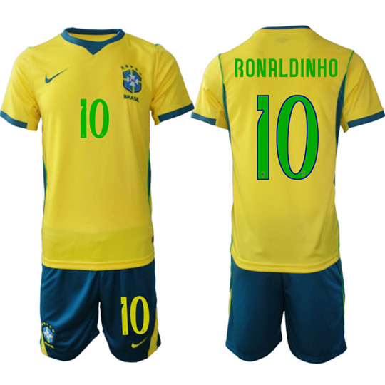 Men's Brazil #10 RONALDINHO National Team FIFA x World Cup 2026 Home On Field Jersey