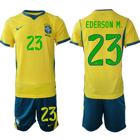 Men's Brazil #23 EDERSON M. National Team FIFA x World Cup 2026 Home On Field Jersey