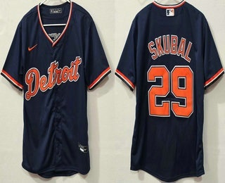 Men's Detroit Tigers #29 Tarik Skubal Navy Cool Base Jersey