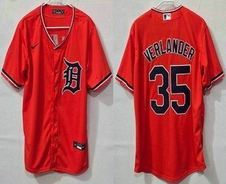 Men's Detroit Tigers #35 Justin Verlander Orange Cool Base Jersey